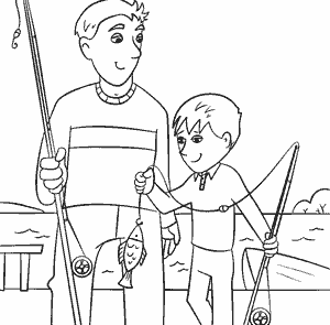 رنگ امیزی پدر و پسر در حال ماهیگیری