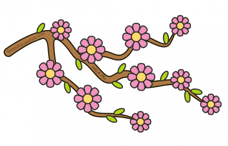 نقاشی شاخه درخت با شکوفه بهاری