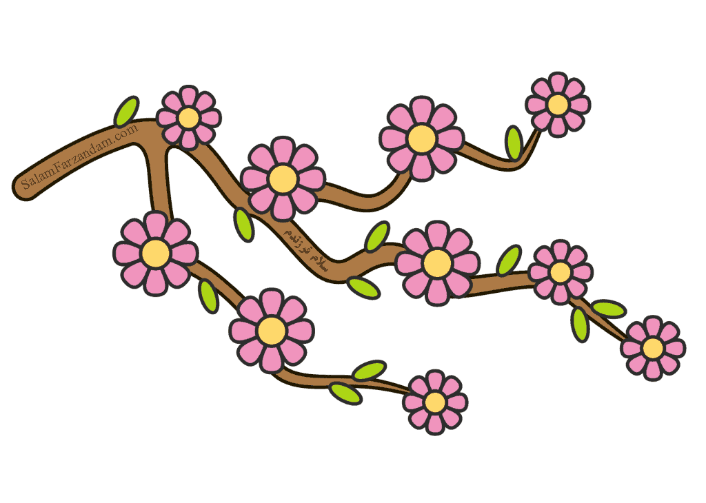 نقاشی شاخه درخت با شکوفه بهاری