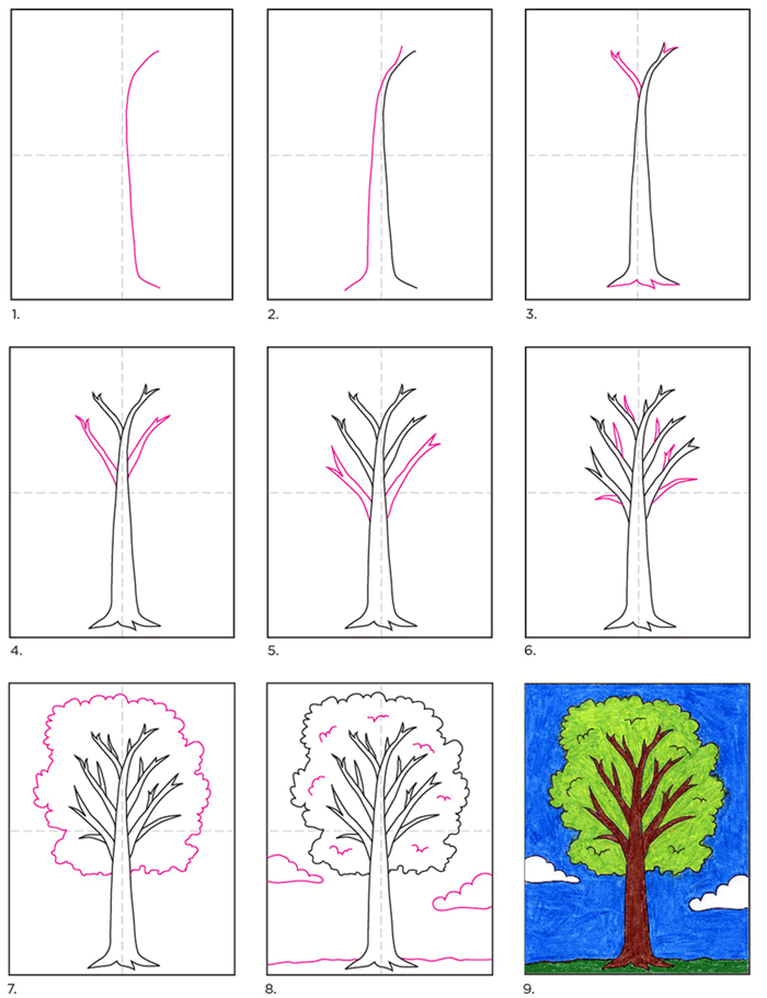 آموزش مرحله به مرحله نقاشی درخت