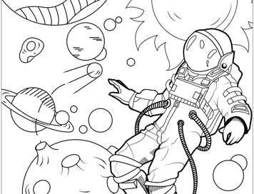 نقاشی فضانورد برای رنگ امیزی