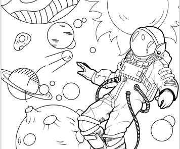 نقاشی فضانورد برای رنگ امیزی