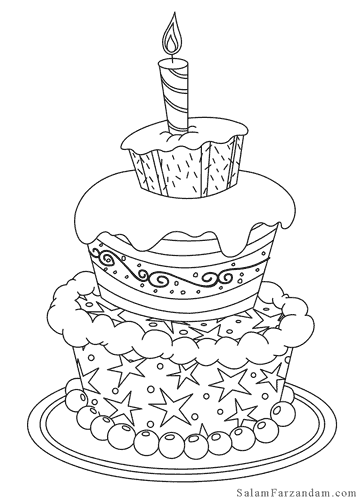 نقاشی کیک تولد برای رنگ امیزی