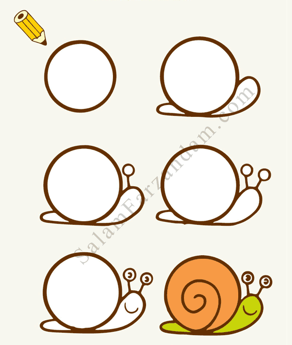 آموزش نقاشی حلزون با دایره