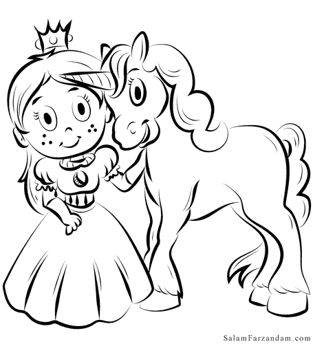 نقاشی دخترانه پرنسس و اسب تک شاخ