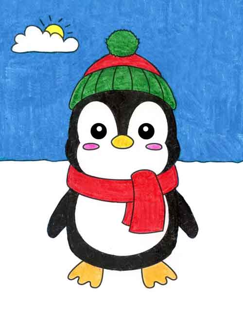 آموزش نقاشی پنگوئن فانتزی
