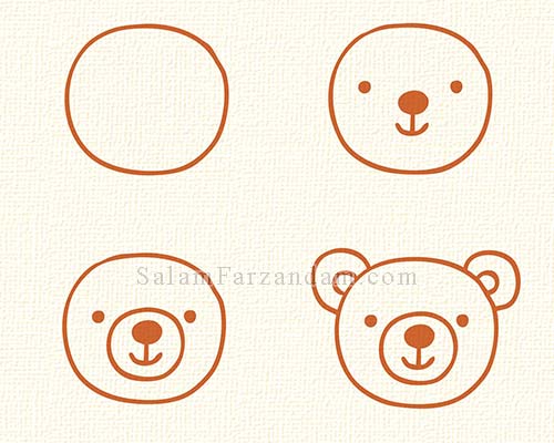 نقاشی کودکانه خرس در چهار مرحله