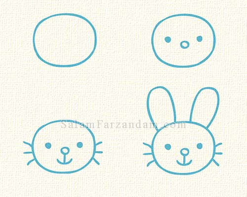 نقاشی کودکانه خرگوش در چهار مرحله