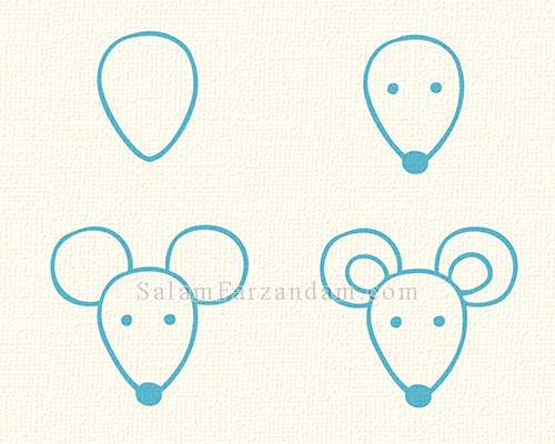نقاشی کودکانه موش در چهار مرحله