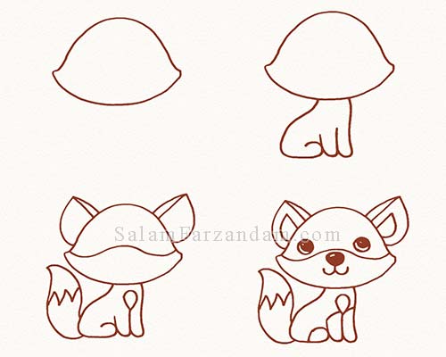 نقاشی کودکانه روباه در چهار مرحله